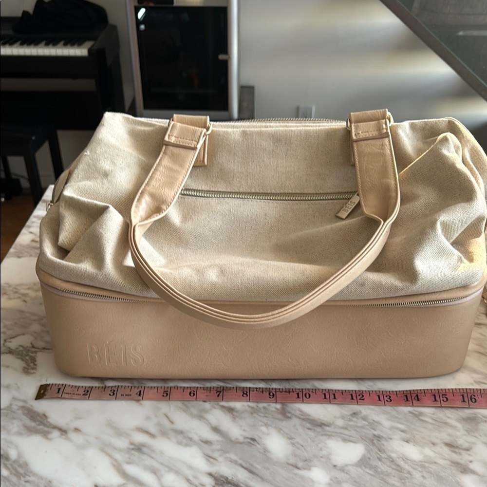 BEIS Beige Two-Tone Travel Tote with Bottom Compartment